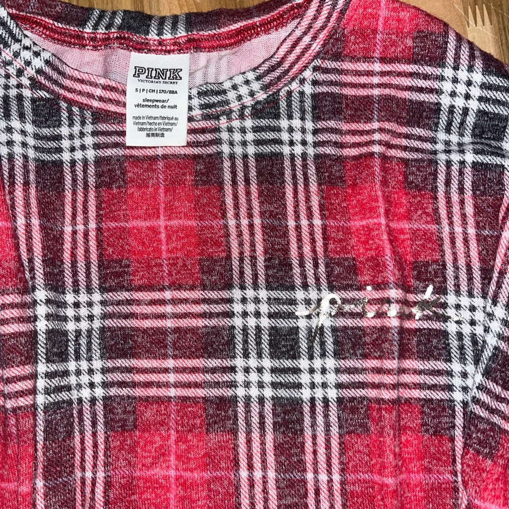 PINK Victoria's Secret Red Plaid Long Sleeve Tee